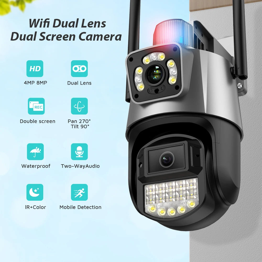 8MP 4K IP Camera WiFi PTZ Dual Lens