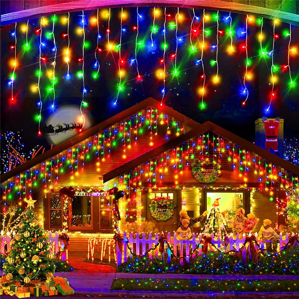 Christmas Decorations Lights Solar Icicle Curtain Lights 8 Modes