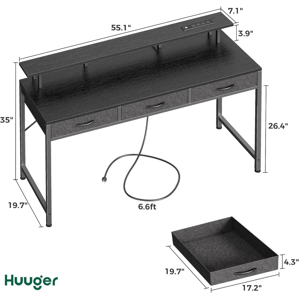 55 Inch Computer Desk with 3 Drawers