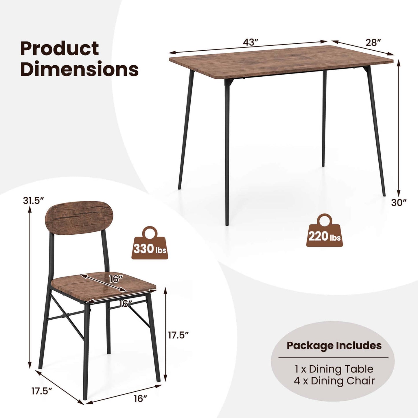 SAFSTAR 5-Piece Dining Table Set for 4