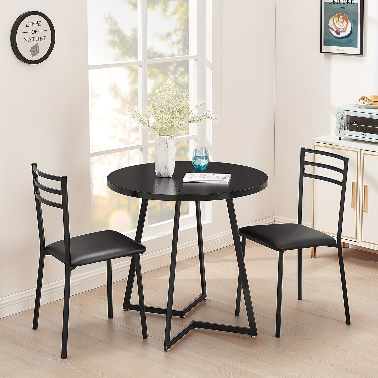 3-Piece Round Dining Table Set w/2 Upholstered Chairs