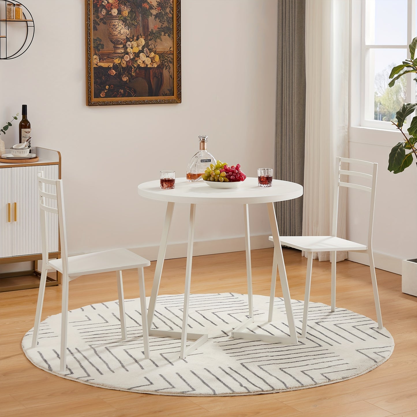 3-Piece Round Dining Table Set w/2 Upholstered Chairs