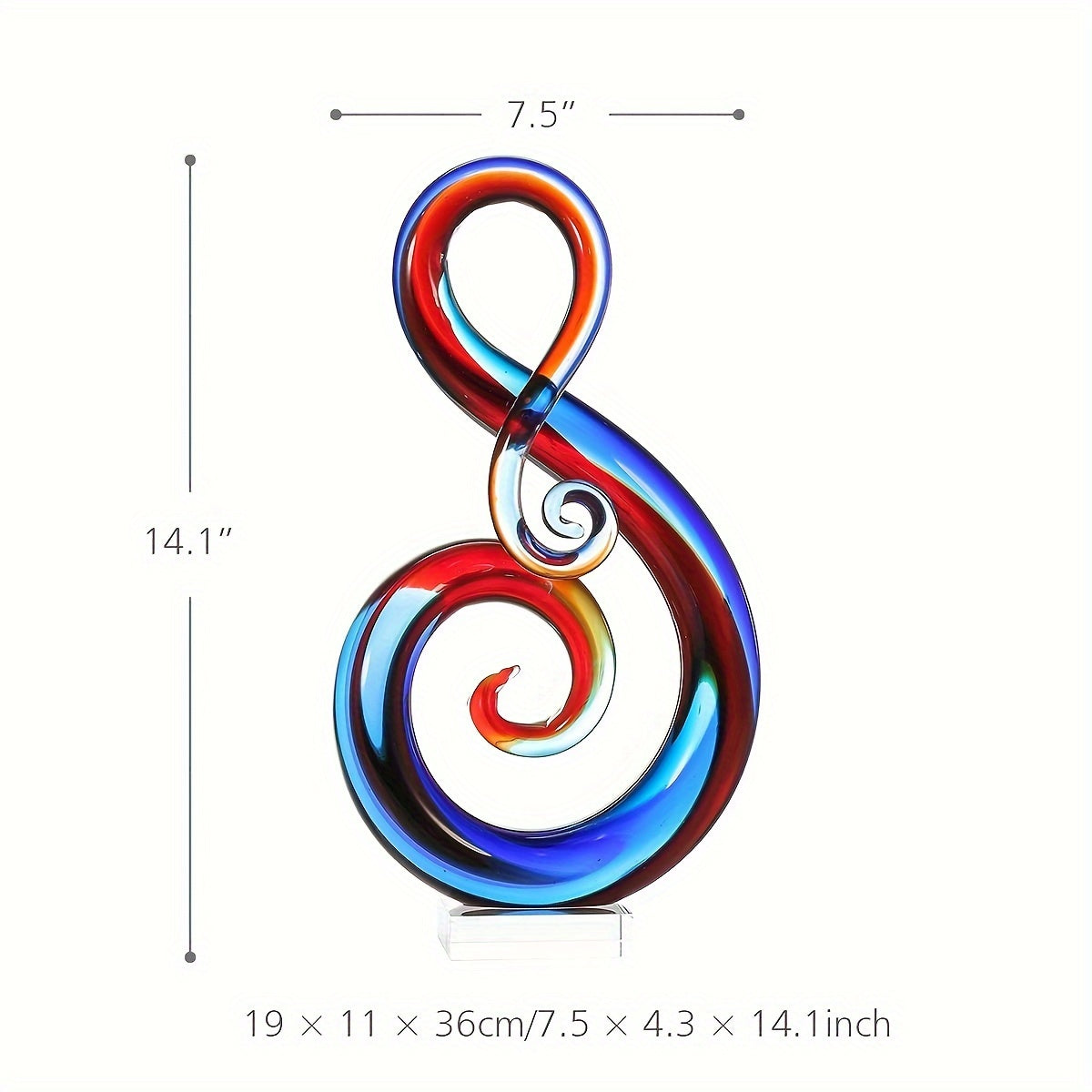 14" ×7.5" Multicolor Music Note Glass Sculpture