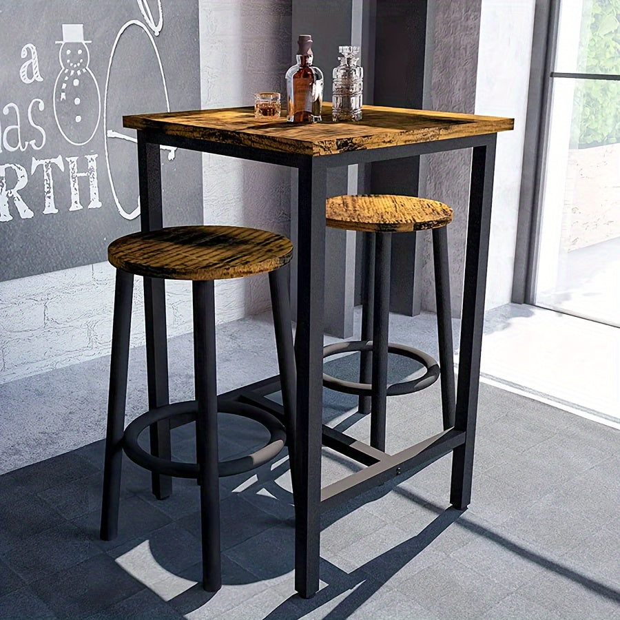 Industrial Style Wooden Top Metal Frame 3-Pieces Dining Set